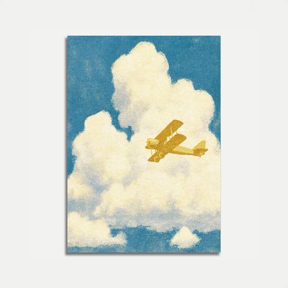 Golden Biplane Through Clouds Poster