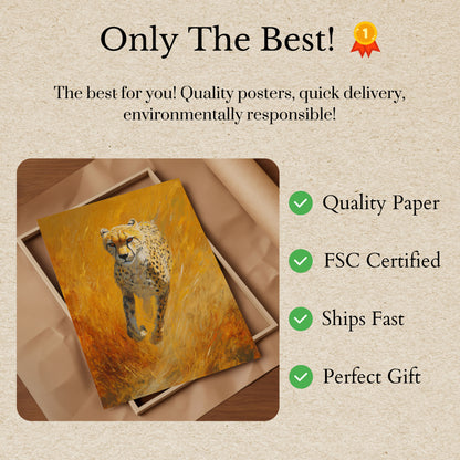Cheetah die door gouden savanne rent poster