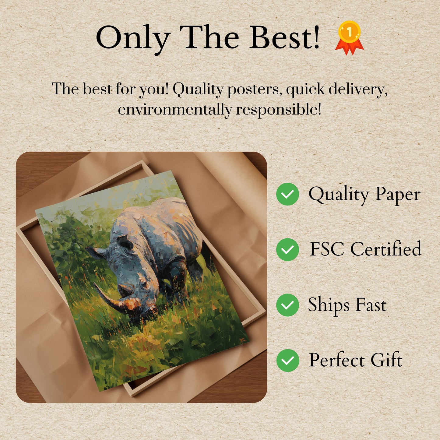 Majestic Rhino in Grasslands Poster