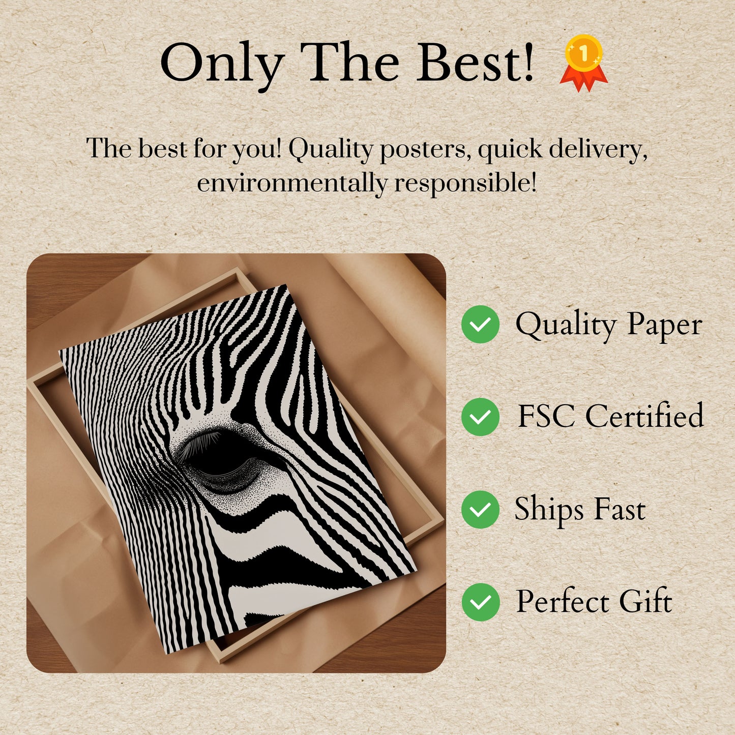 Zebra Eye Black and White Poster