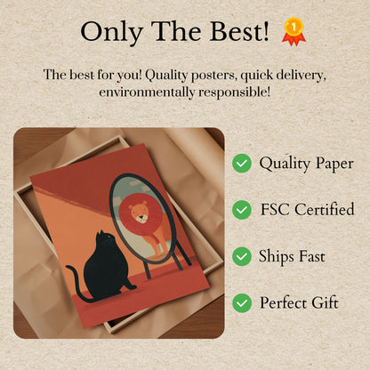 Cat Sees Lion in Mirror Poster