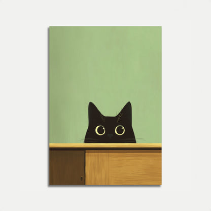 Neugierige schwarze Katze, die hervorlugt Poster