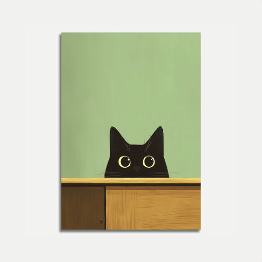 Neugierige schwarze Katze, die hervorlugt Poster