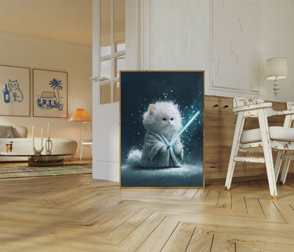 Jedi Cat with Lightsaber Poster