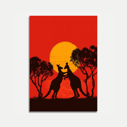 Póster de Canguros Luchando al Atardecer