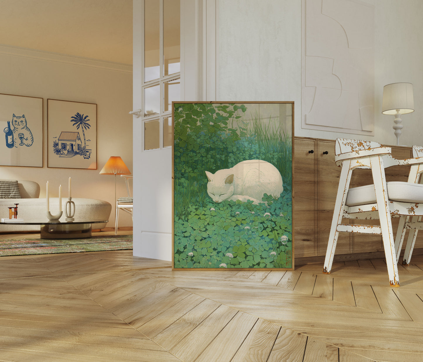 Póster de Gato Blanco Entre Nenúfares