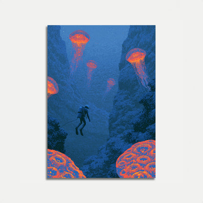 Póster de Buceo con Medusa de Aguas Profundas