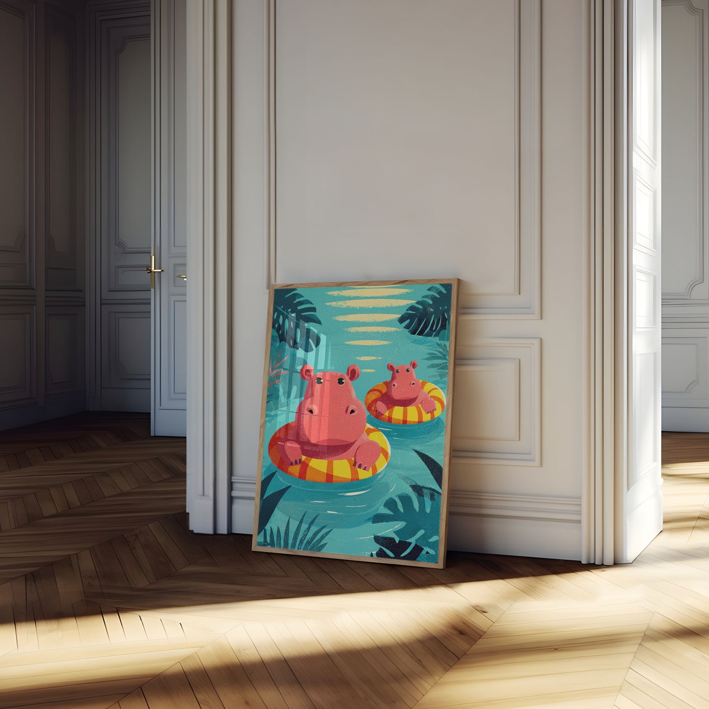 Flusspferde im Poolflotter Poster