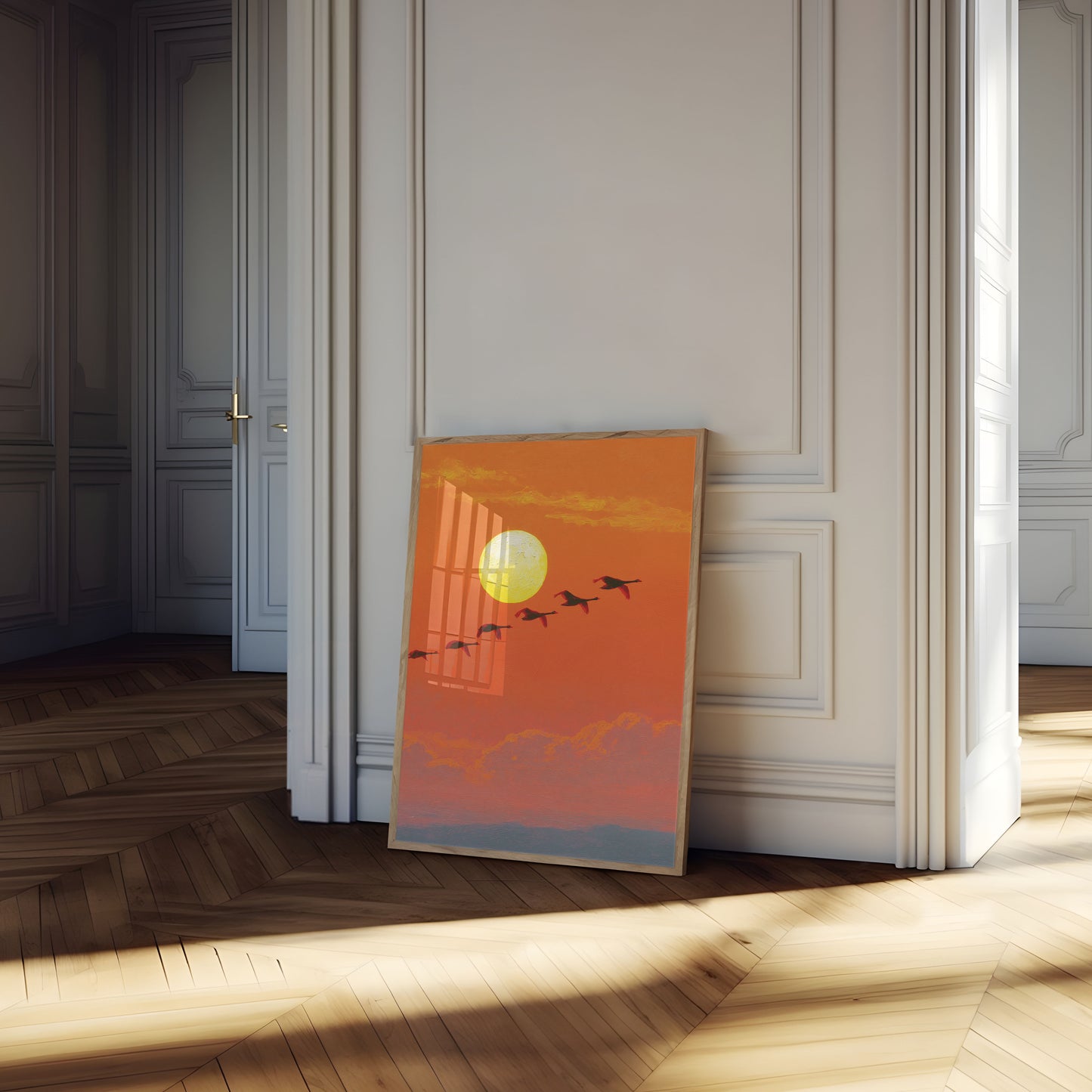 Uccelli che volano al tramonto Poster