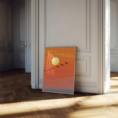 Uccelli che volano al tramonto Poster