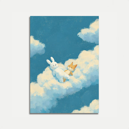Bunny and Fox in Clouds Poster