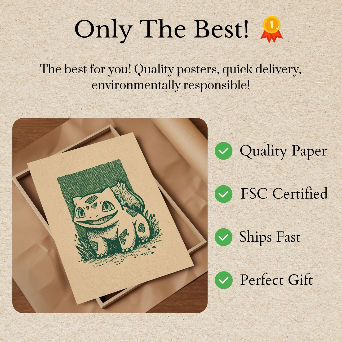 Bulbasaur Smiling Portrait Poster