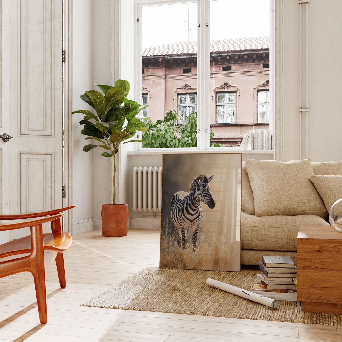 Solitary Zebra Grasslands Poster