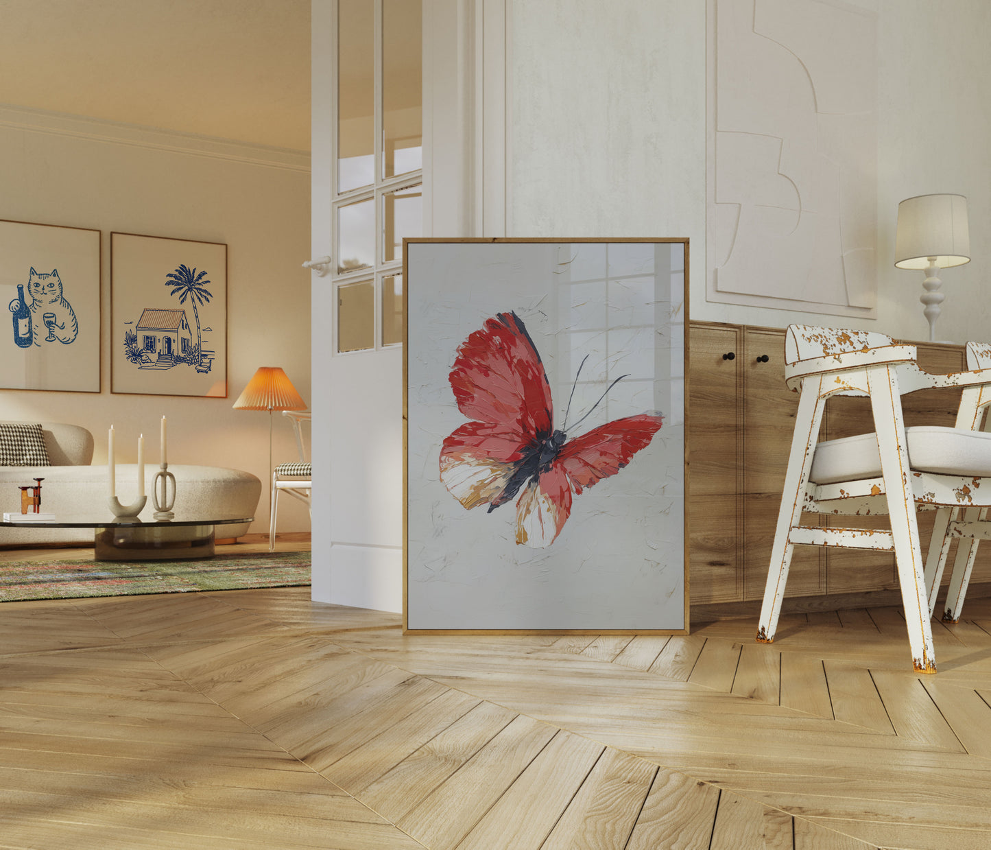 Póster de acuarela de mariposa roja