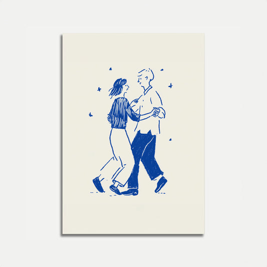 Dancing Couple Blue Sketch Poster