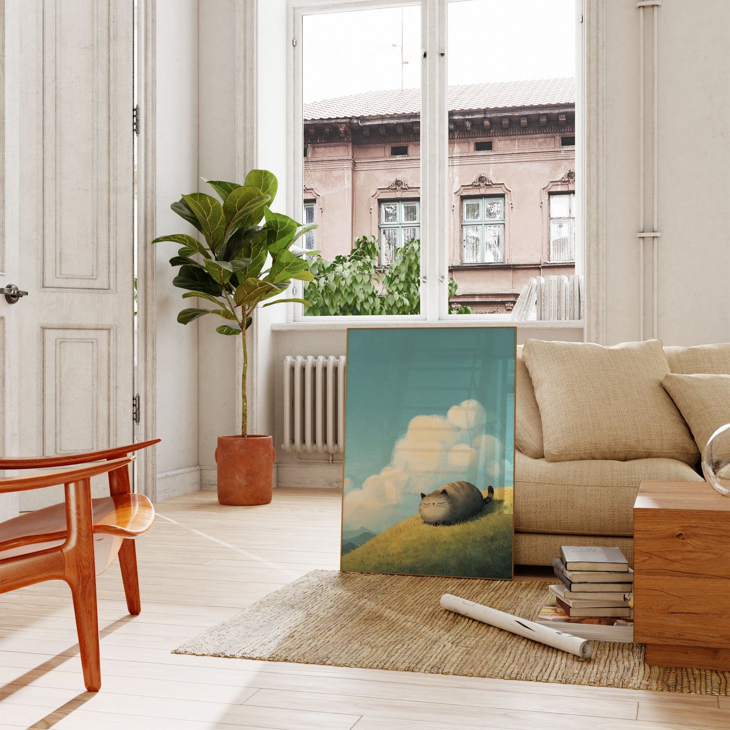Peaceful Cat on Hillside Poster