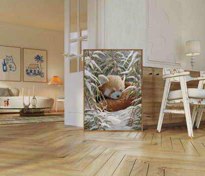 Red Panda in Winter Snow Poster