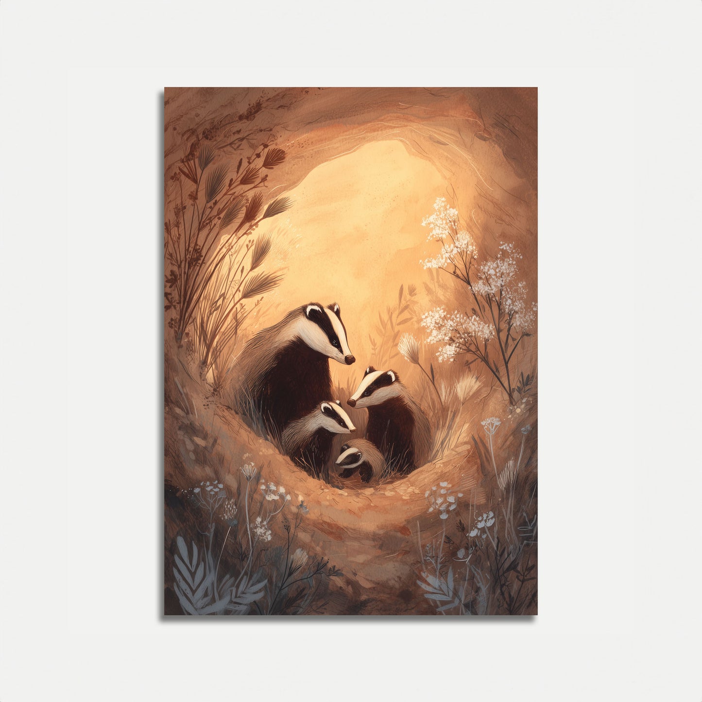 Badger Family Burrow Poster