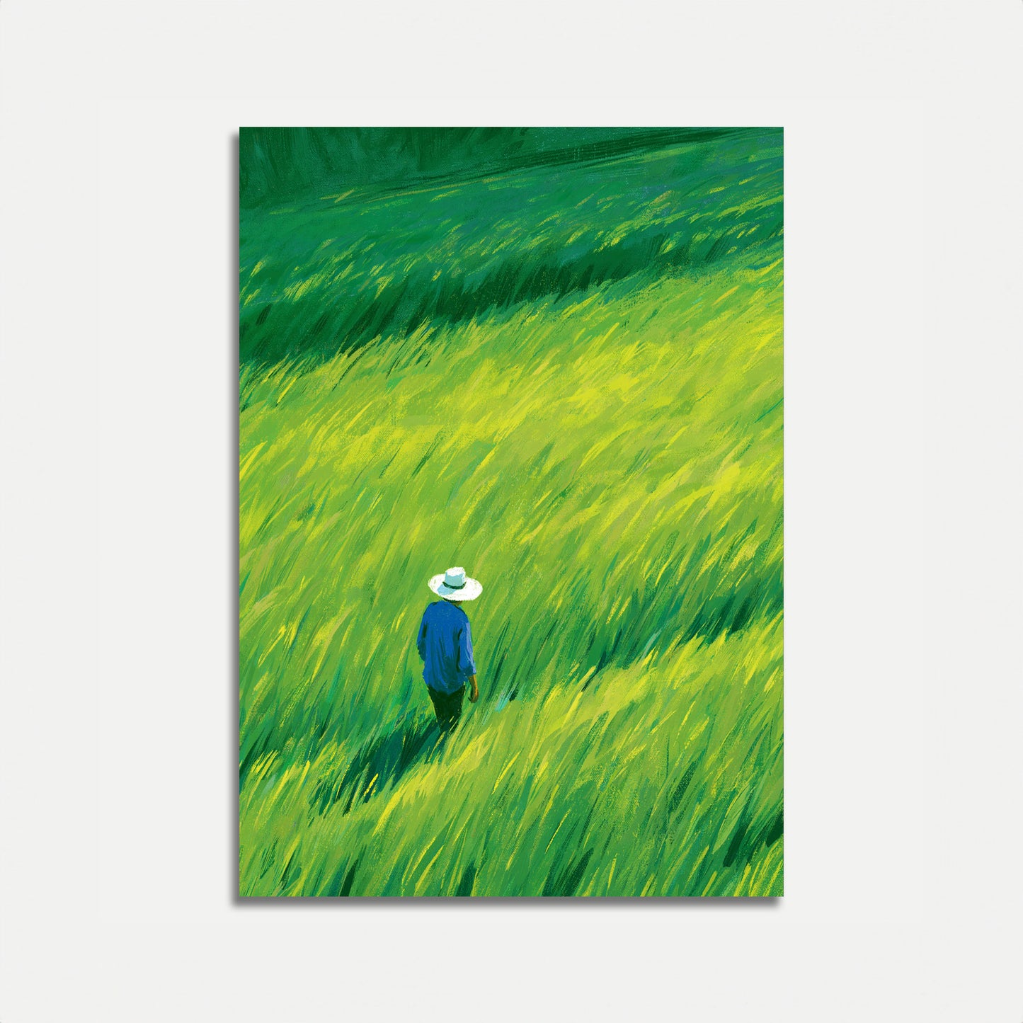 Poster: Contadino che cammina in un campo di grano