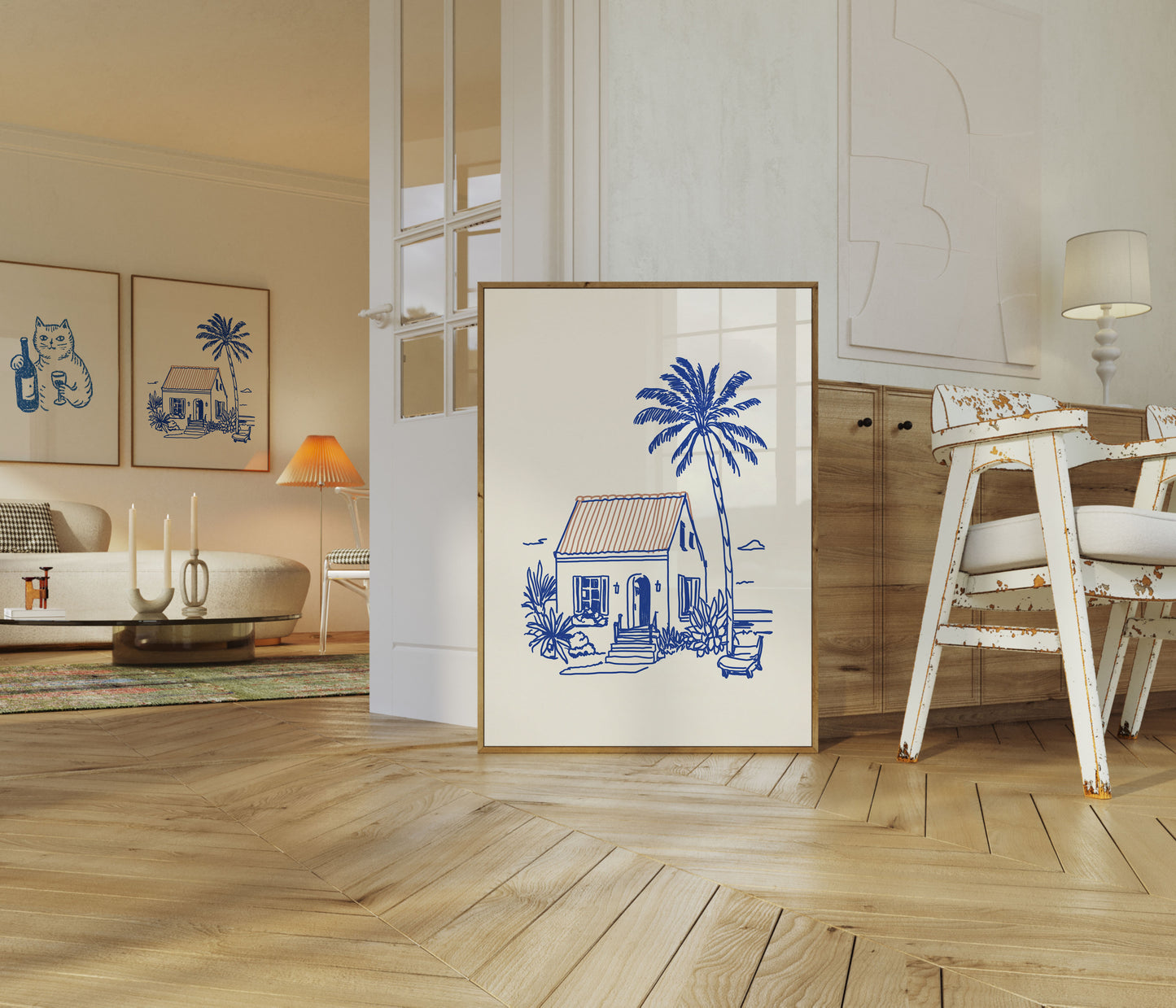 Tropical Beach Shack Line Art Poster