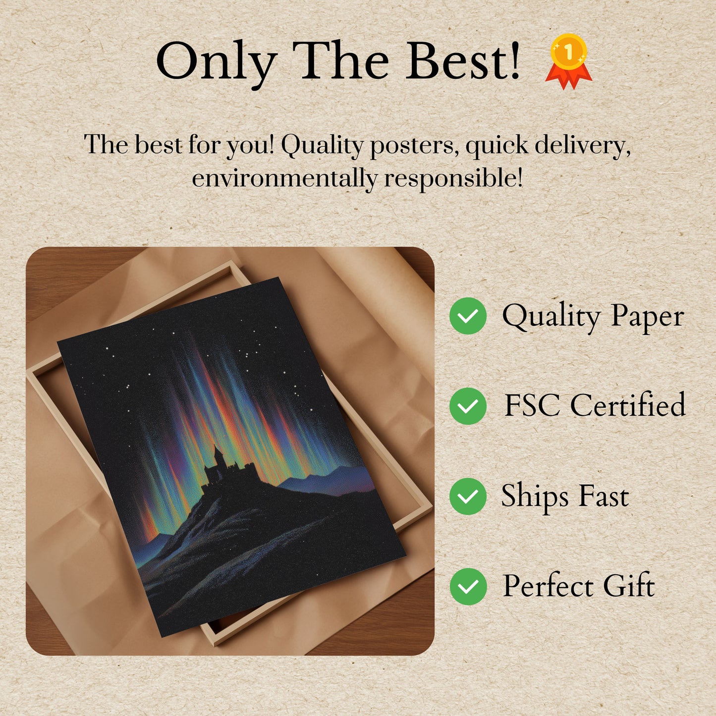 Aurora Castle Night Sky Poster