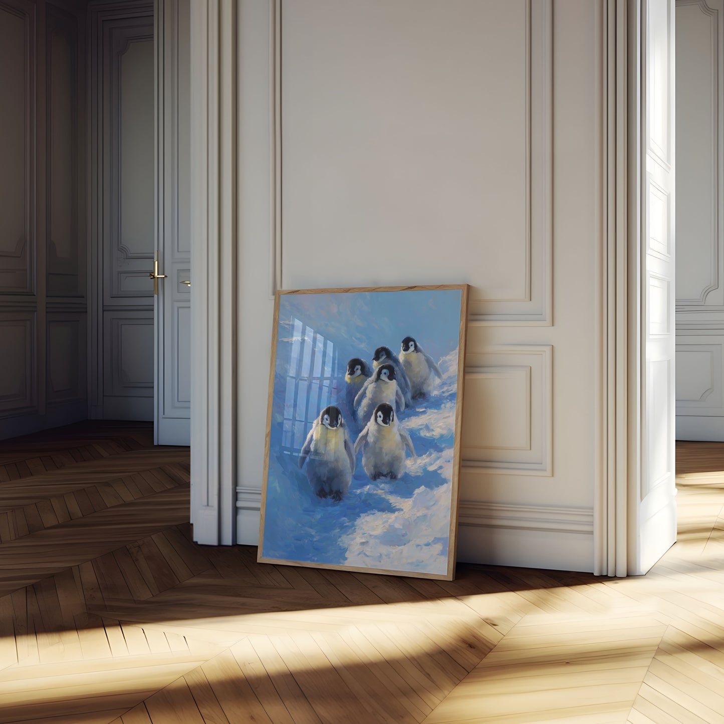 Affiche des Poussins Manchots Empereurs dans la Neige