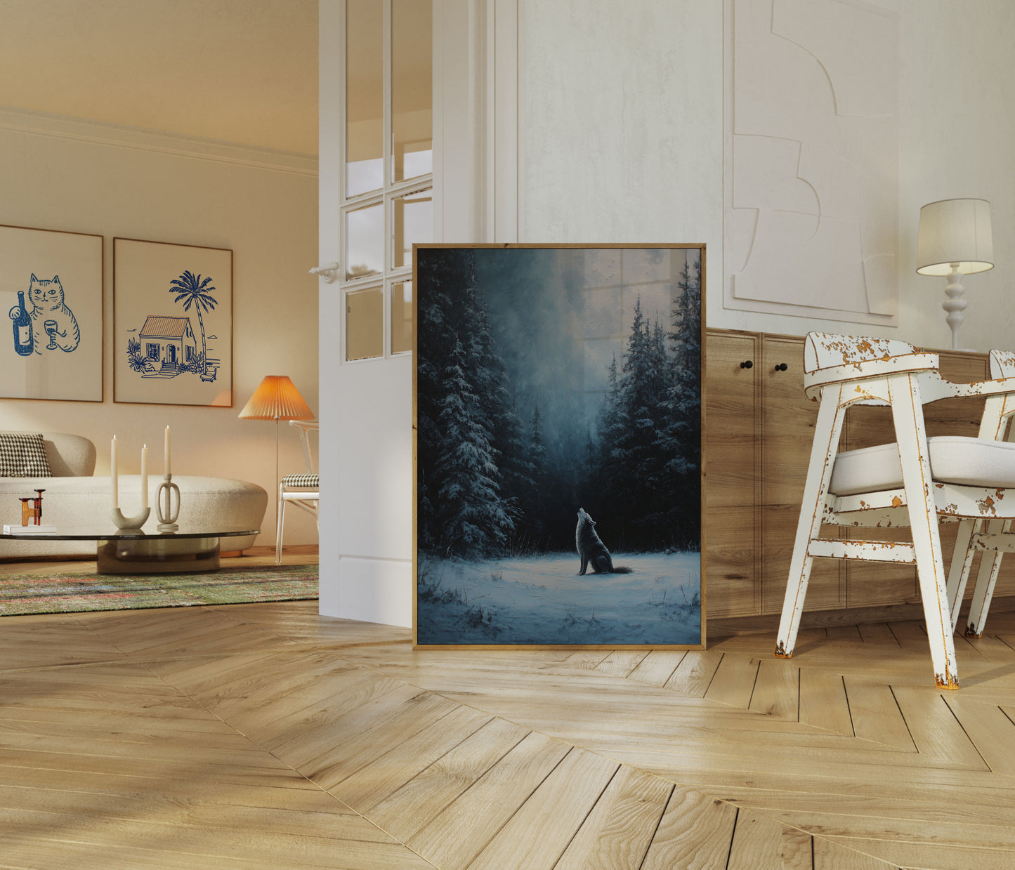 Wolf Howling in Winter Forest Poster