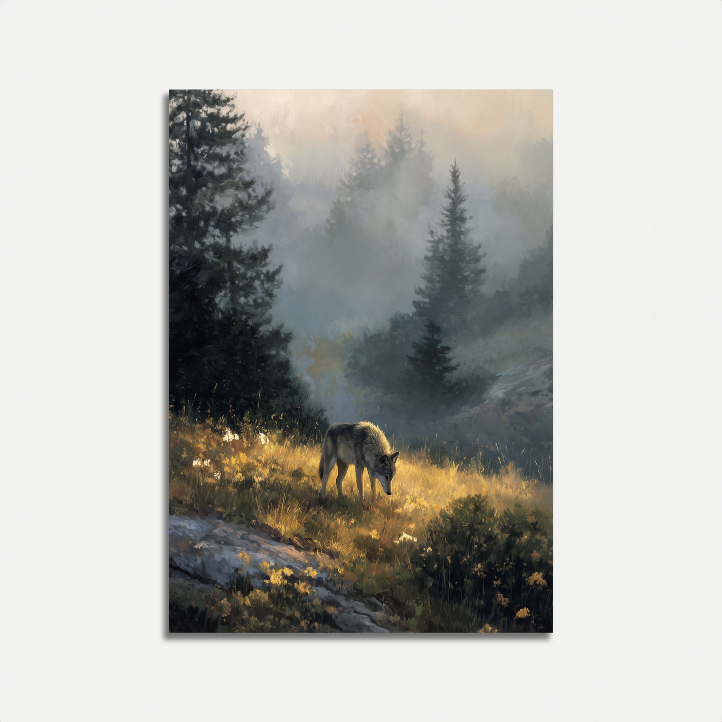 Misty Forest Wolf Wilderness Poster