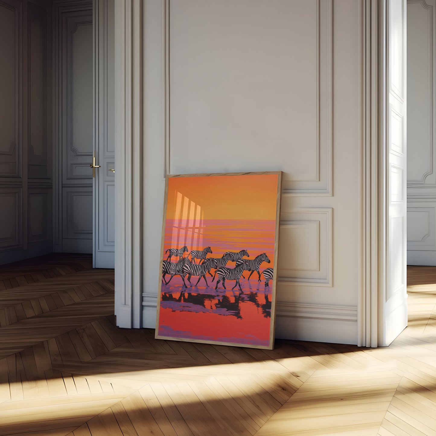 Póster del Abrevadero de Cebras al Atardecer