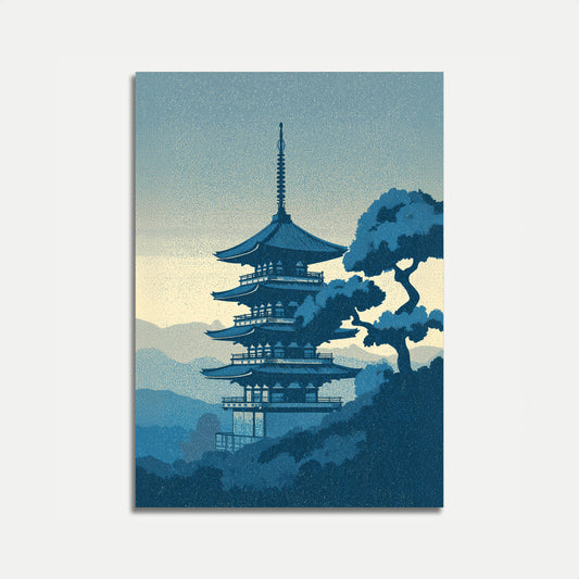 Poster di Paesaggio di Montagna con Pagoda Giapponese