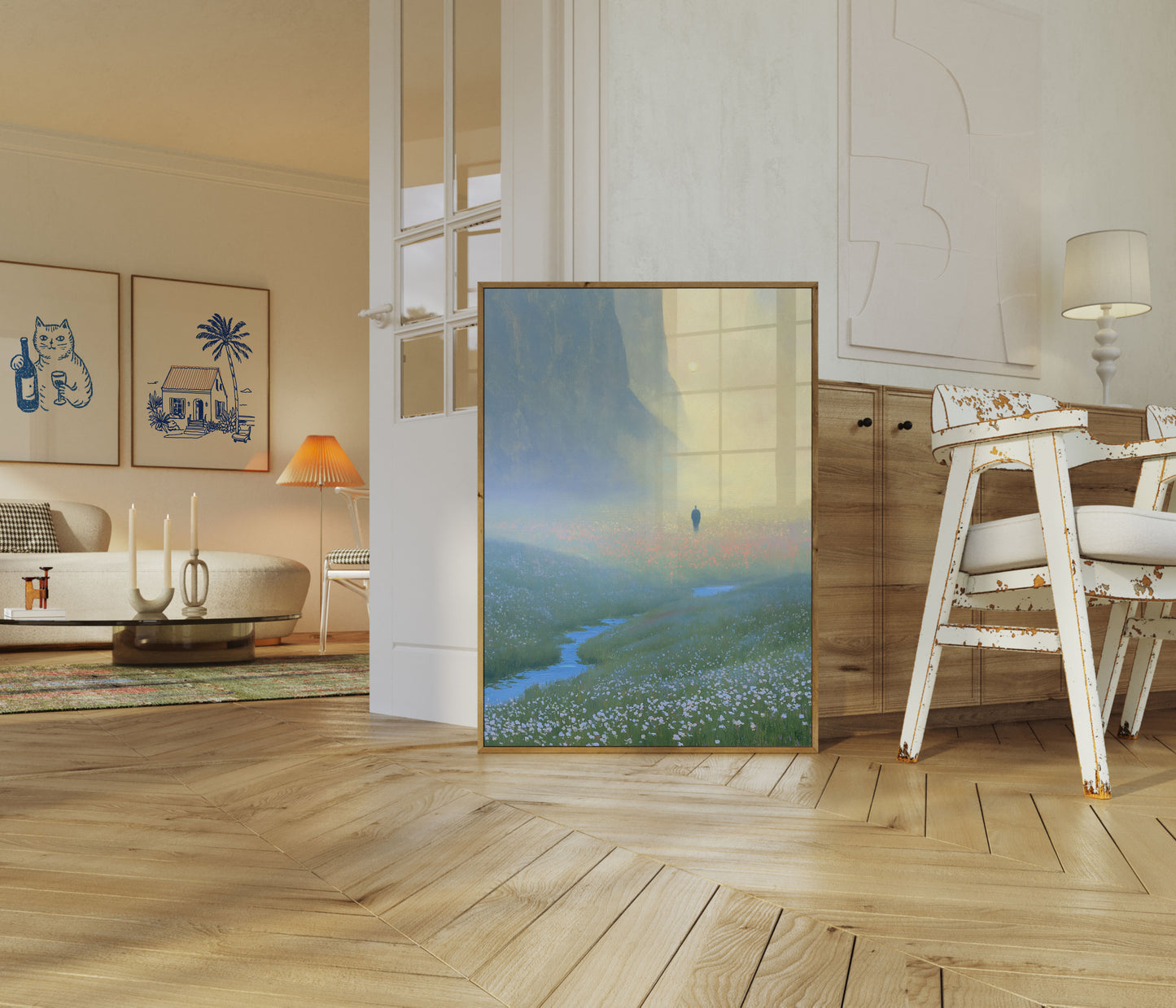 Ensom skikkelse i blomsterdal plakat