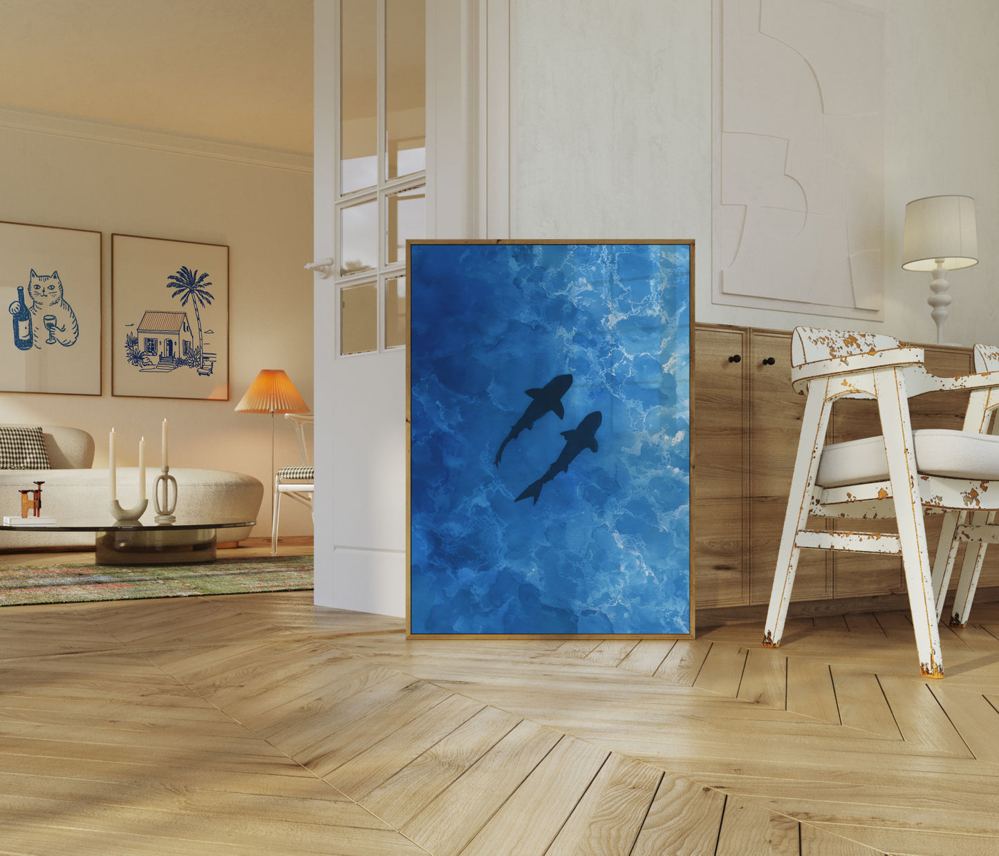 Sharks Swimming Ocean Depths Poster