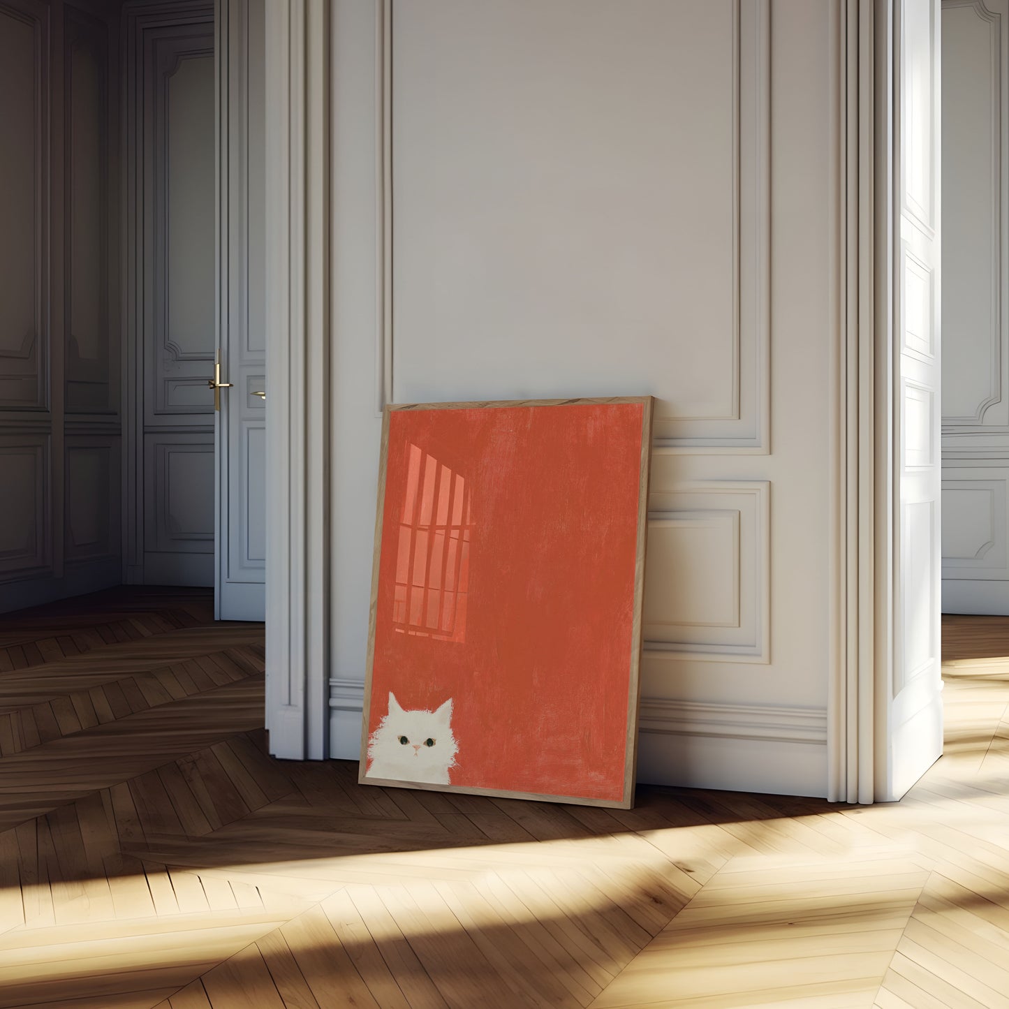 Poster Gatto Bianco Sfondo Rosso