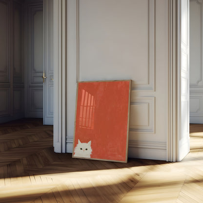 Poster Gatto Bianco Sfondo Rosso