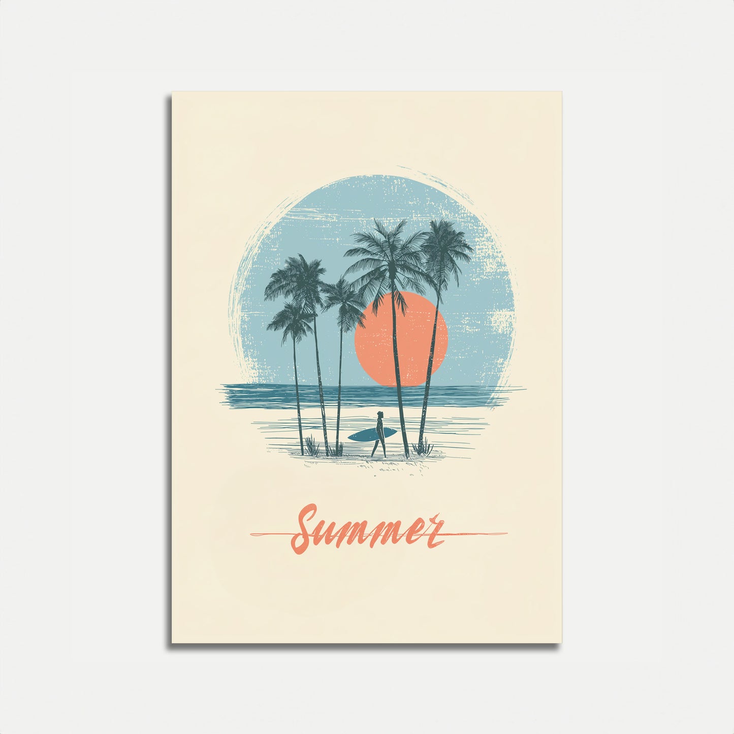 Summer Surfing Palm Beach Poster