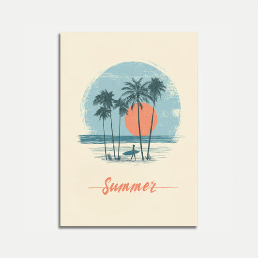 Summer Surfing Palm Beach Poster
