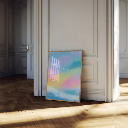 Flying Birds Rainbow Sky Poster