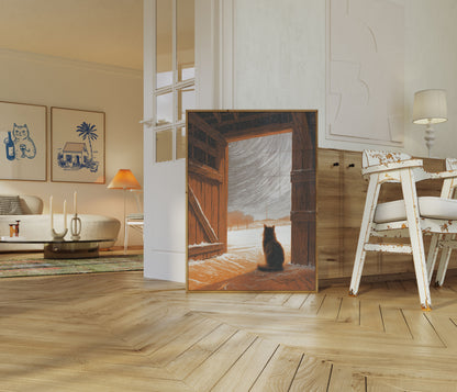 Affiche Chat Noir Grange Hivernale