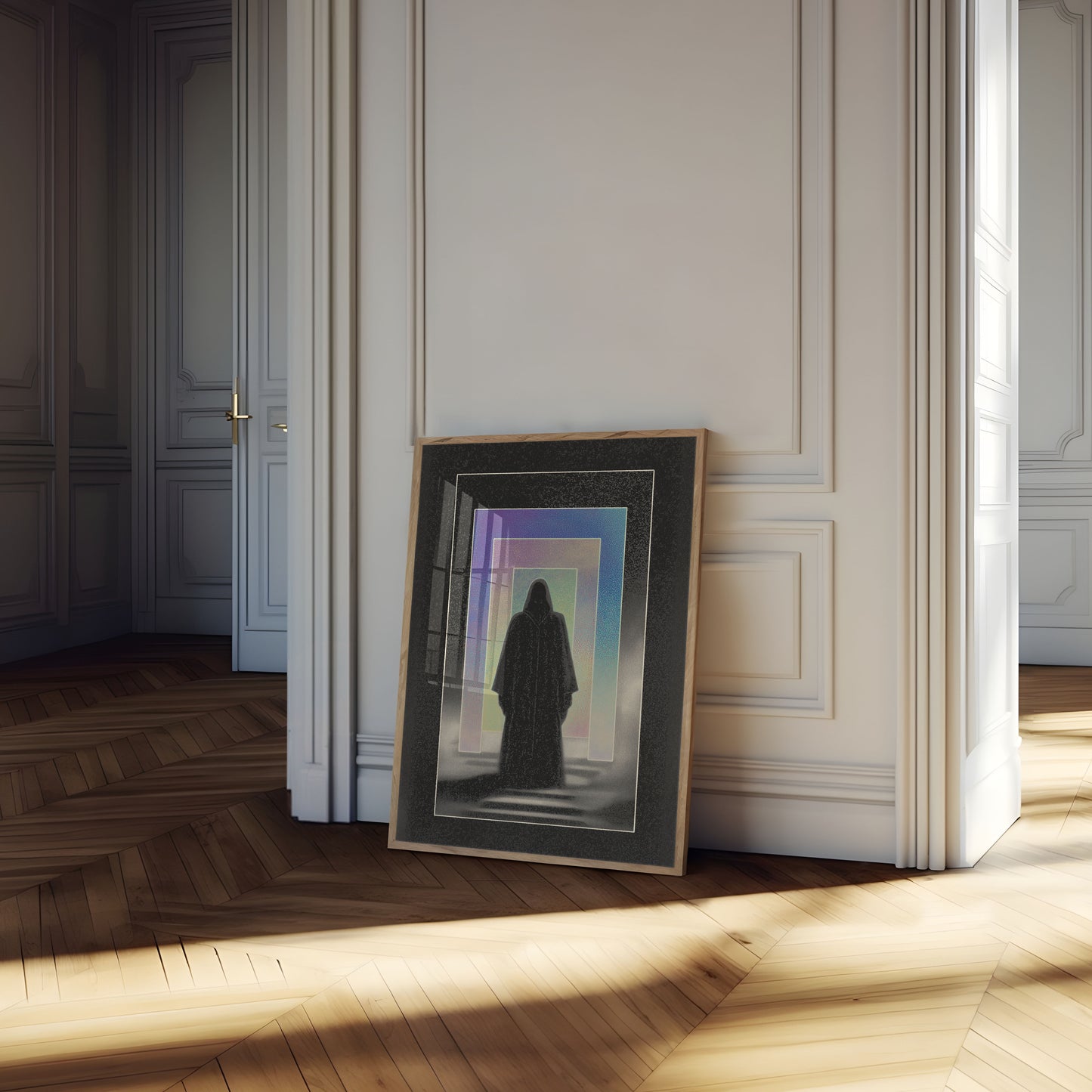 Mystical Figure in Geometric Light Poster