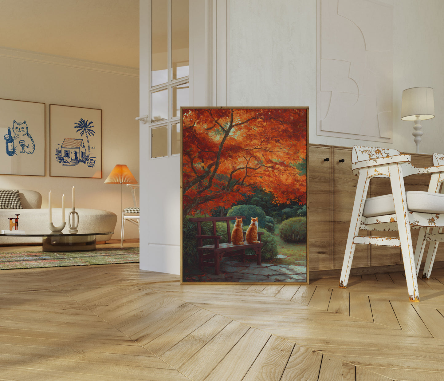 Affiche de Deux Chats Sous un Arbre en Automne