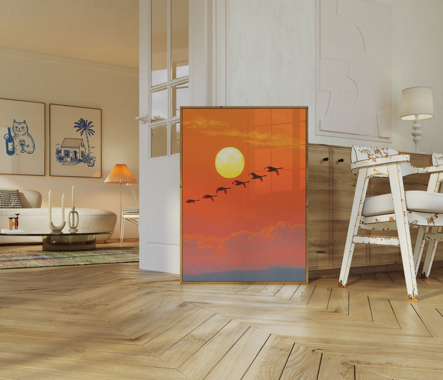 Uccelli che volano al tramonto Poster
