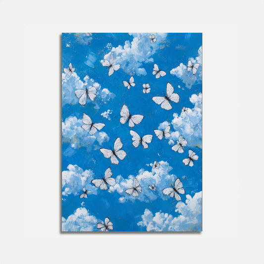 Póster de mariposas flotantes en el cielo