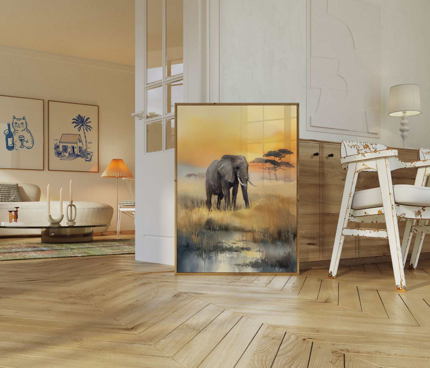 Majestic Elephant Savanna Sunset Poster