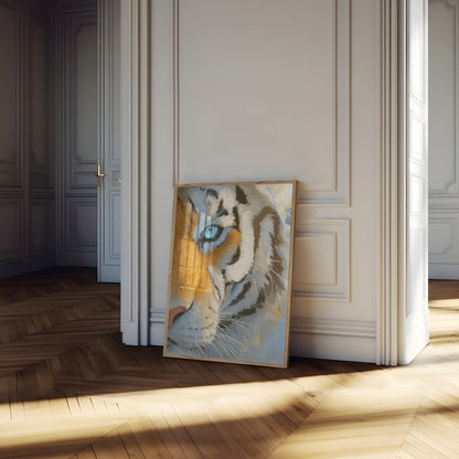 Póster de intensidad del tigre de ojos azules