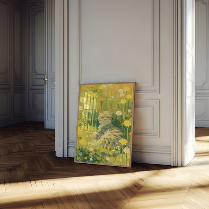 Cat in Wildflower Meadow Poster