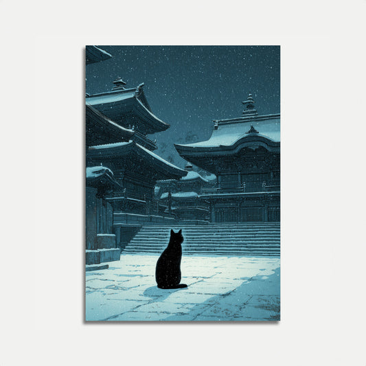 Schwarze Katze im Schnee Poster