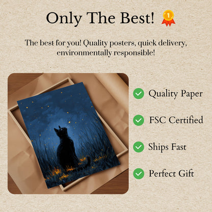 Cat Watching Fireflies Poster