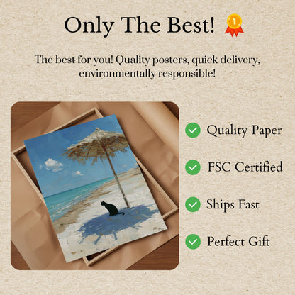 Black Cat Beach Umbrella Poster