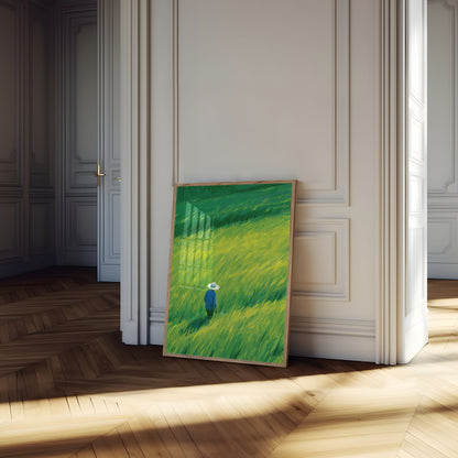 Poster: Contadino che cammina in un campo di grano