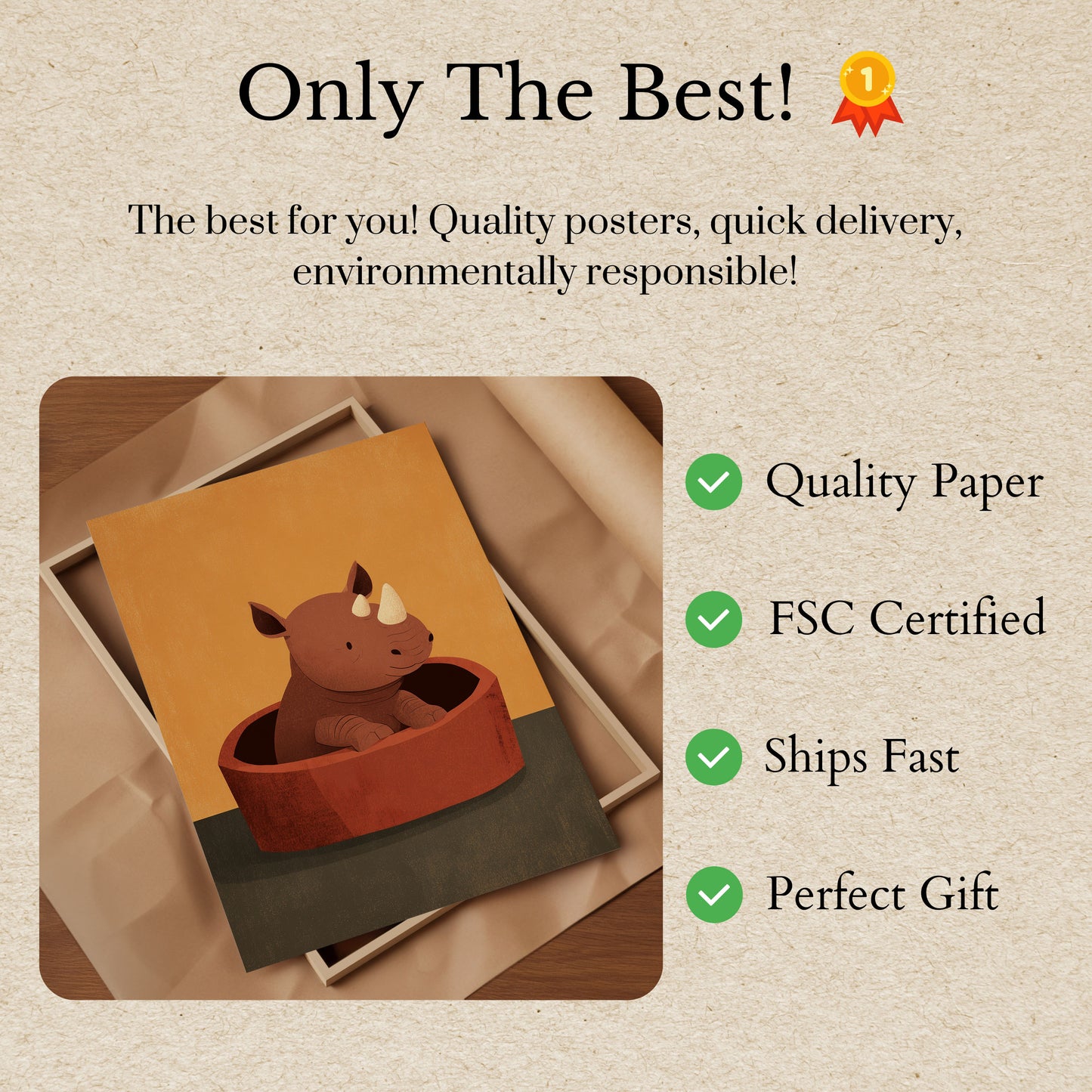 Rhino in Red Pot Poster